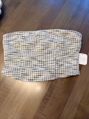 Altar'd State Cream and Gray Tweed Strapless Crop Top
